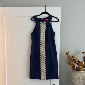 Lilly Pulitzer navy dress with gold embroidery